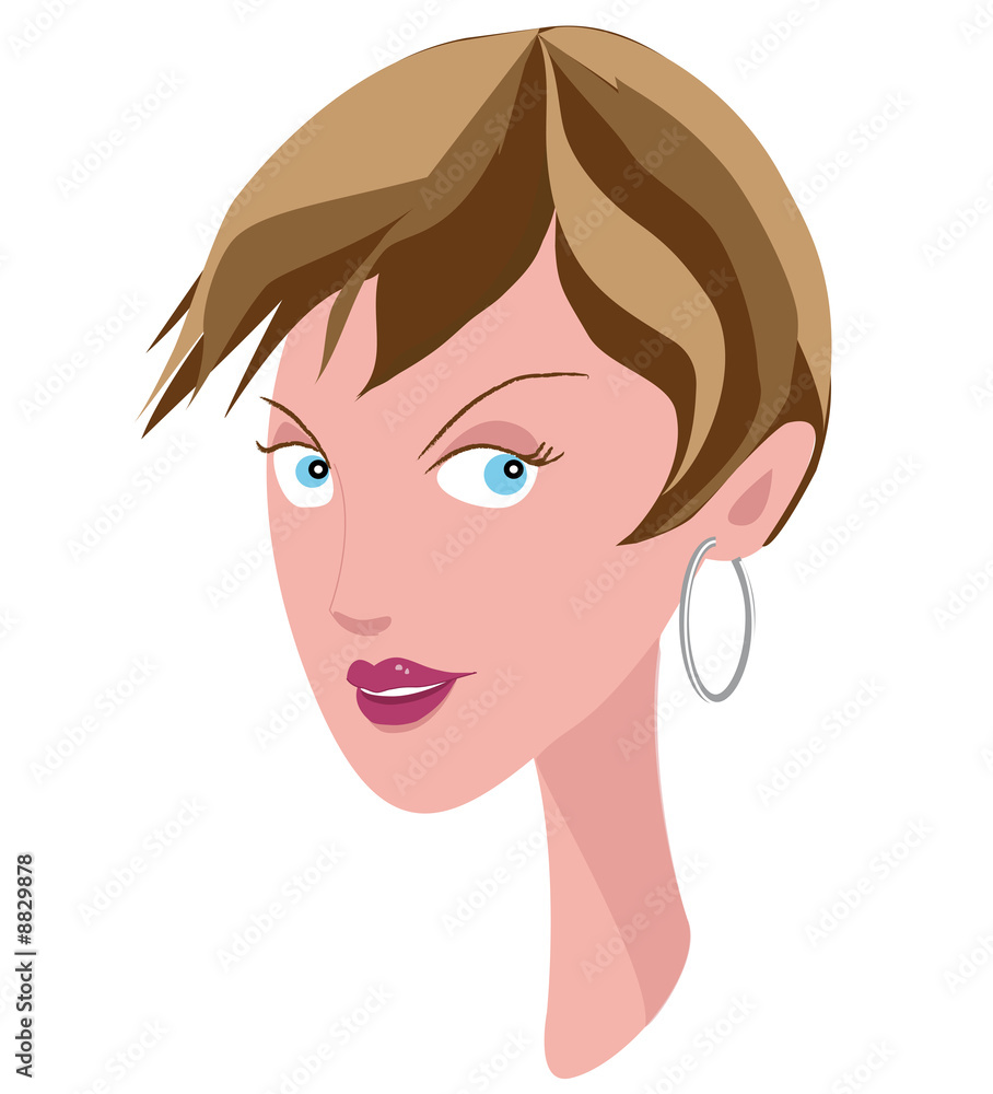 Illustration portrait femme châtain cheveu court Illustration portrait femme châtain cheveu court