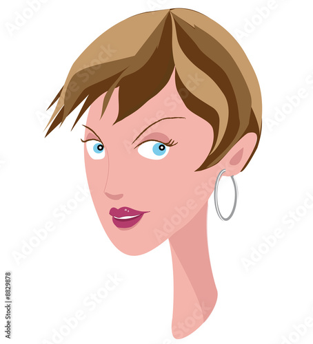 Illustration portrait femme châtain cheveu court