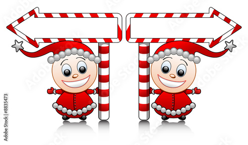 Vector cute Santa helpers with arrows
