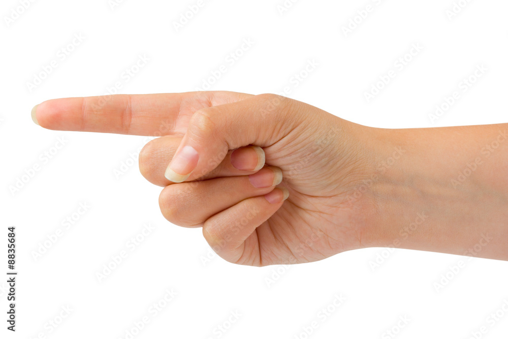Woman pointing hand isolated on white background Woman pointing hand isolated on white background