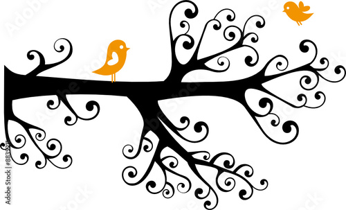 ornamental tree with swirly branches and birds #8839211