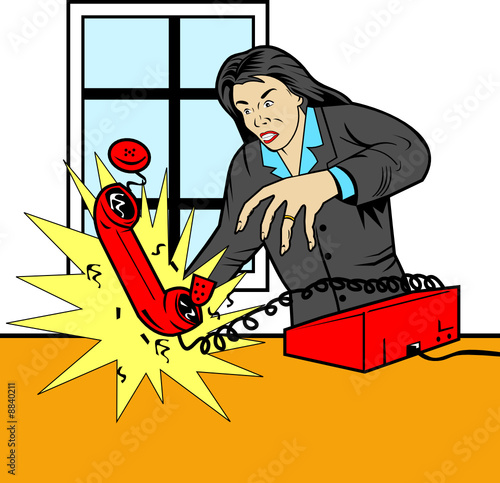 Angry woman slamming down phone