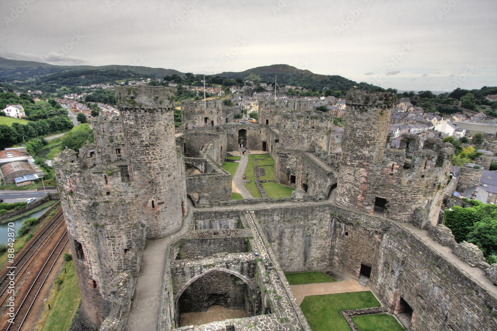 Conwy Castle and its interior on the North Wales coast