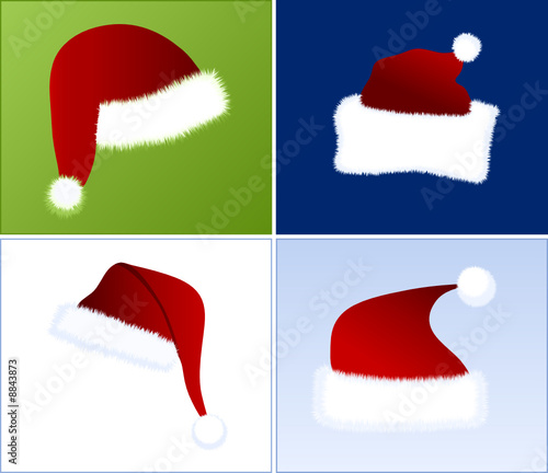 4 different views of Santa hats in 4 different
