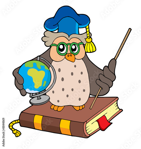 Owl teacher with globe