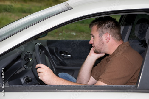 happy man traveling by car