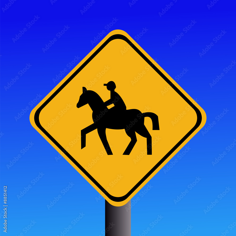 Warning horse riders sign on road illustration Warning horse riders sign on road illustration