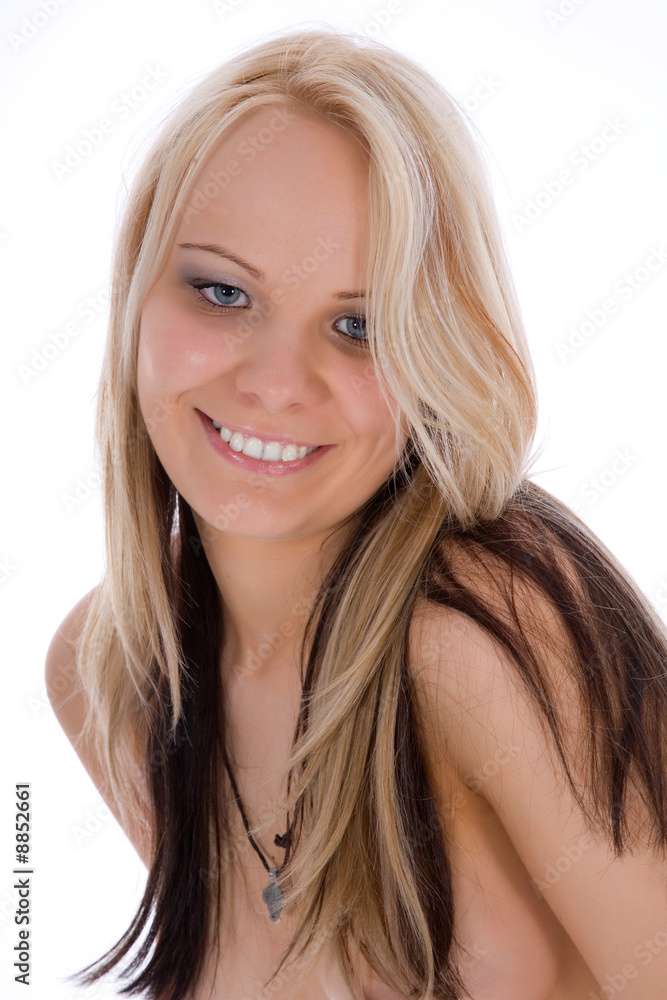portrait of the girl with blue eyes on white portrait of the girl with blue eyes on white