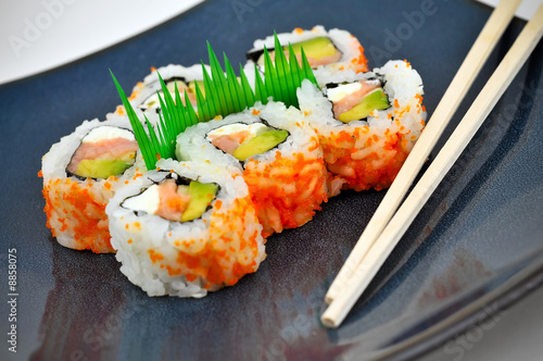 Blue Plate With Sushi Appetizer