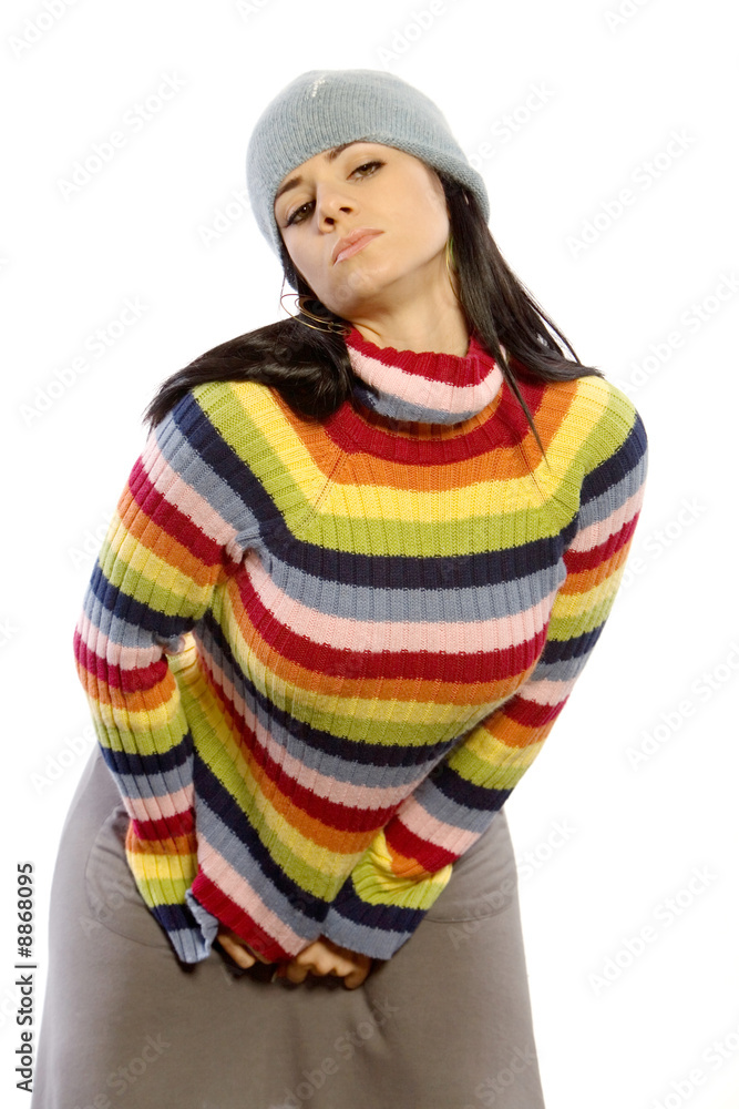 Pretty woman in winter sweater and hat Pretty woman in winter sweater and hat