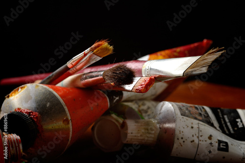 Paint brushes on art pallette