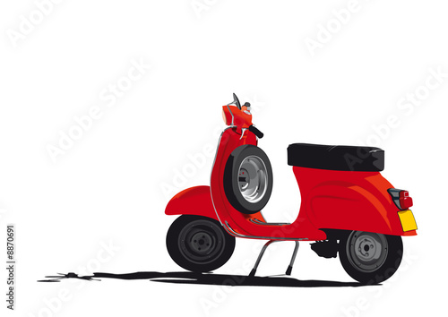 Illustration of a vintage red scooter.