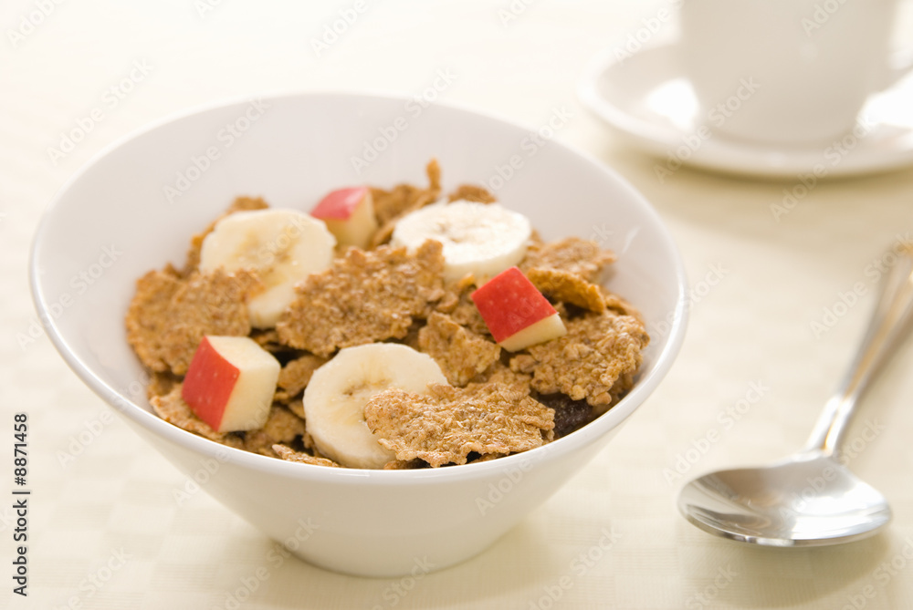 High key image of breakfast cereal with fruit High key image of breakfast cereal with fruit