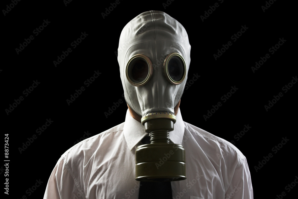 businessman wearing gas mask businessman wearing gas mask