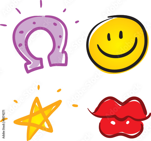 various vector icons and symbols: luck, happiness, star, kiss