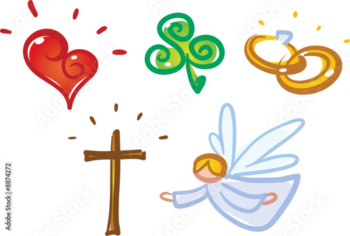 various vector icons and symbols: love, luck, marriage, angel