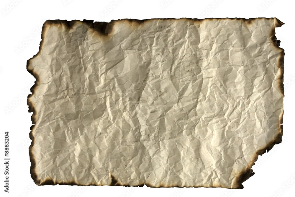 horizontal parchment  with burned border isolated on white