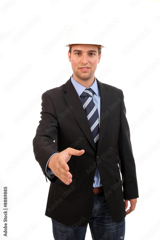 Young Businessman, offering to shake hands - focus on the hand Young Businessman, offering to shake hands - focus on the hand