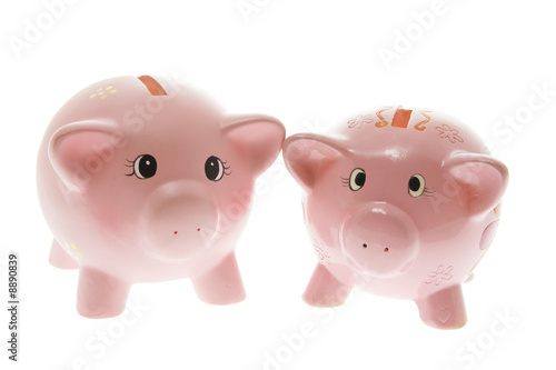 Two Pink Piggy Banks on White Background