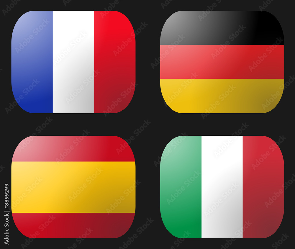 France Germany Italy and Spain Flag buttons illustration France Germany Italy and Spain Flag buttons illustration
