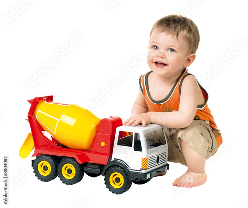 child playing a truck car