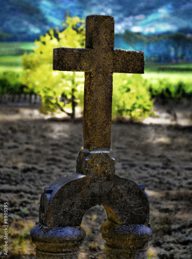 Old Cross Headstone in Cemetery HDR