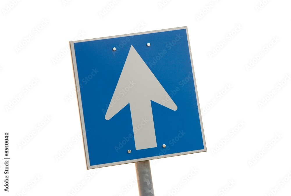 One way traffic sign, arrow on blue One way traffic sign, arrow on blue