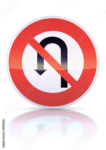 Interdiction de faire demi-tour (reflet métal)