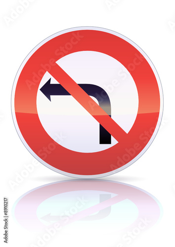 Interdiction de tourner à gauche (reflet métal)