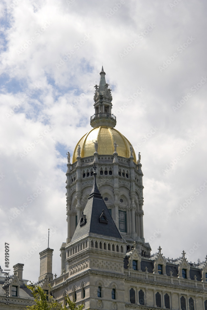 The golden-domed capitol building in Hartford, Connecticut.