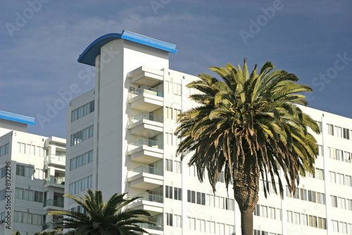 An apartment building or condo development