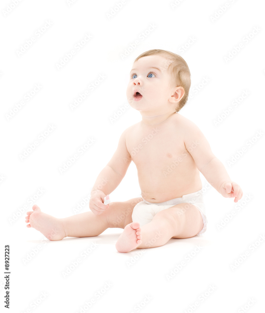 picture of baby boy in diaper with toothbrush picture of baby boy in diaper with toothbrush