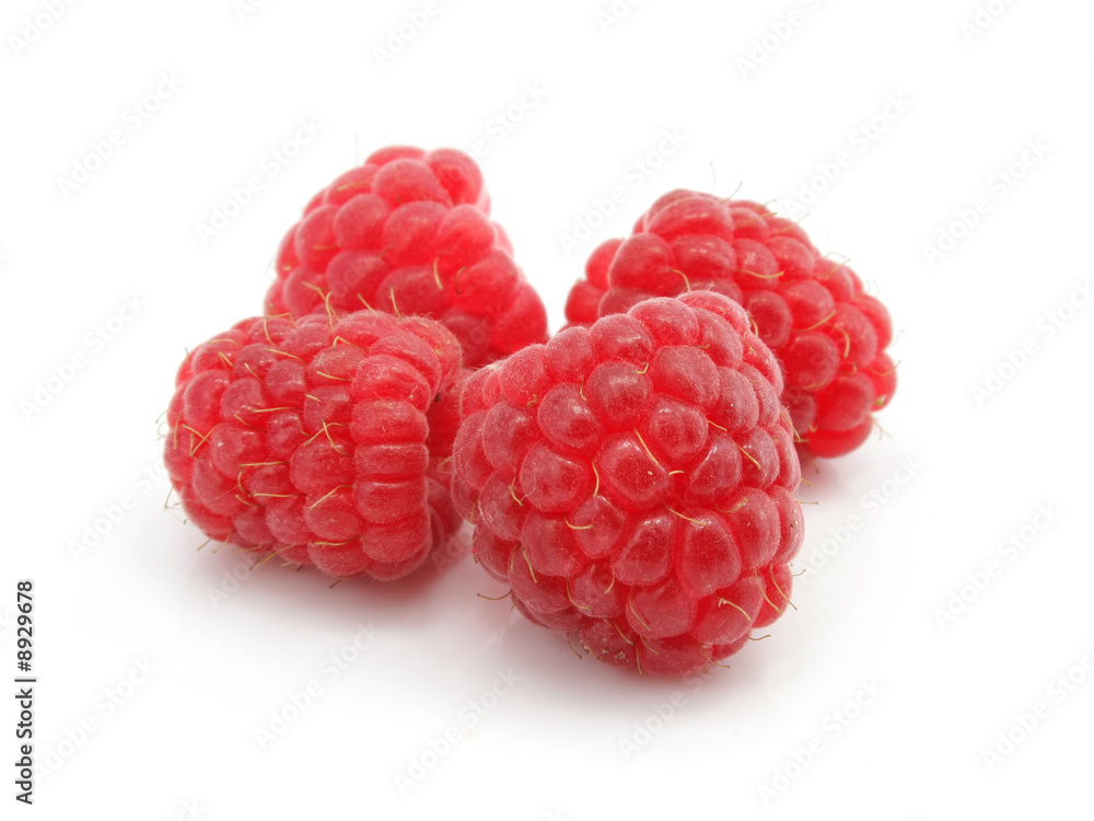 three raspberry berries isolated on white background three raspberry berries isolated on white background
