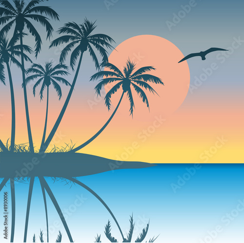 Fototapeta Naklejka Na Ścianę i Meble -  Tropical Island with Palm Trees