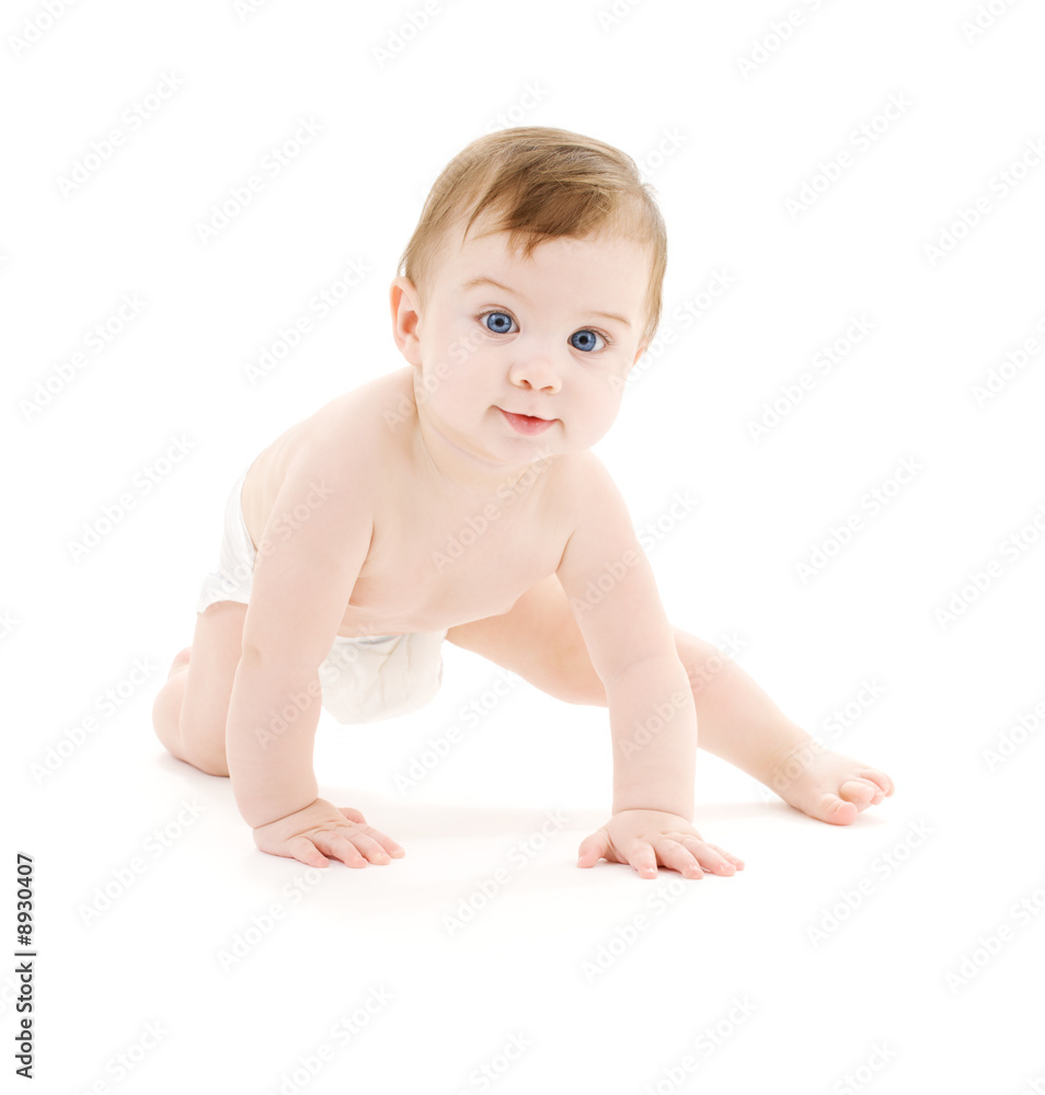 bright picture of crawling baby boy in diaper bright picture of crawling baby boy in diaper