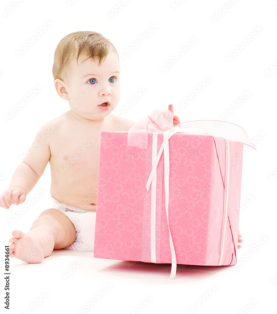picture of baby boy in diaper with big gift box picture of baby boy in diaper with big gift box