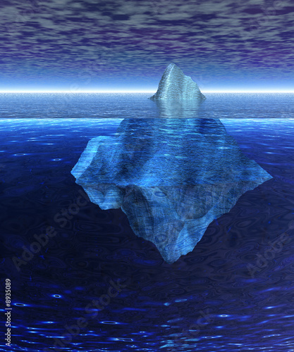 Beautiful Full Floating Iceberg in the Open Ocean with Horizon