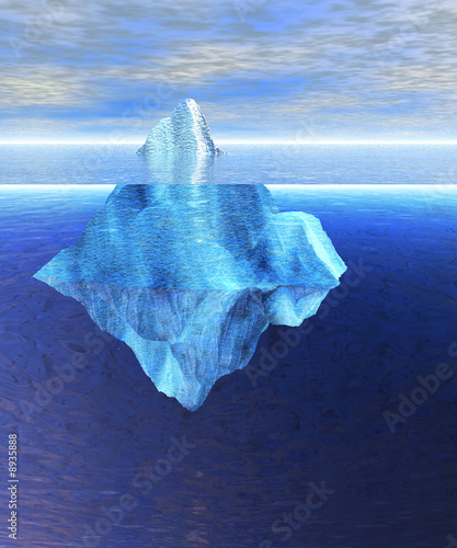 Floating Iceberg in the Open Ocean with Horizon Day photo