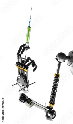 Bras robot tenant une seringue