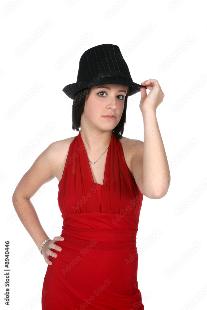 cute teen in black hat and red gown cute teen in black hat and red gown