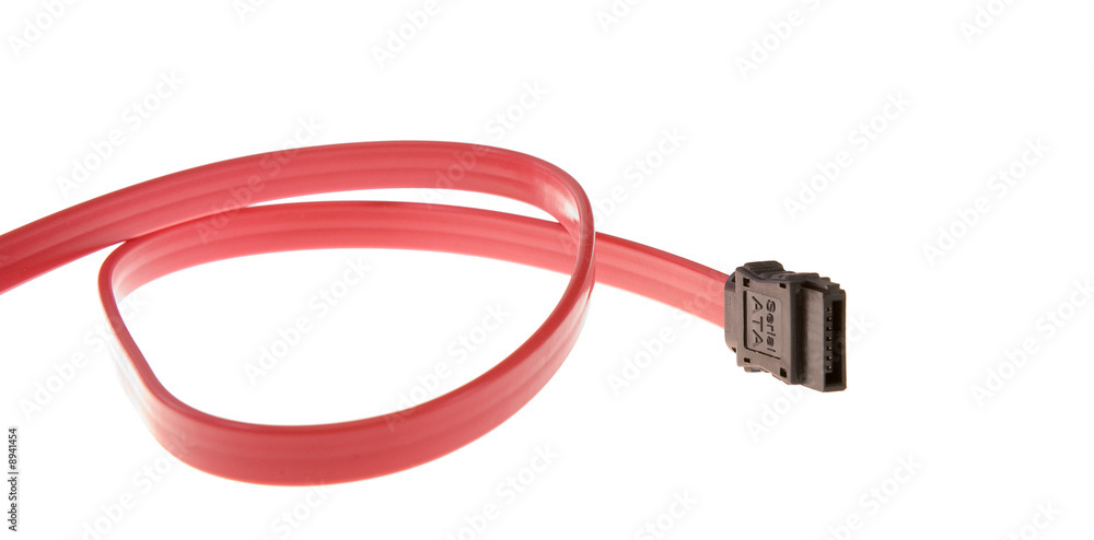 Red SATA cable isolated on white Red SATA cable isolated on white