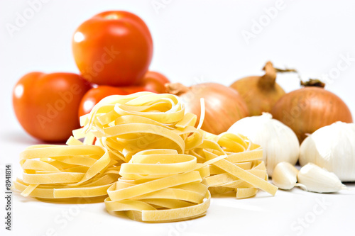 Ingredients for vegetarian pasta meal. Heathy food