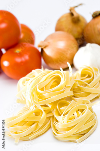 Ingredients for vegetarian pasta meal. Heathy food