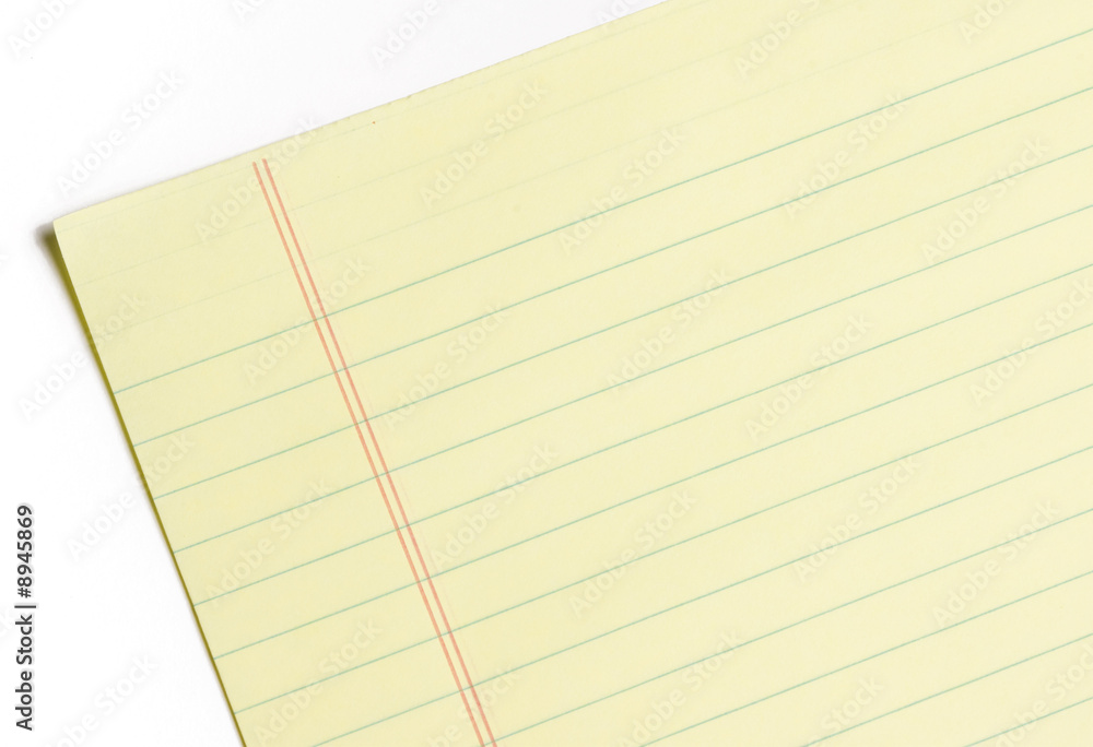 Blank Yellow Ruled Sheet of Paper on White