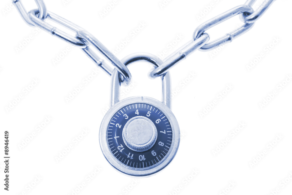 Combination Lock and Chain on Isolated White Background Combination Lock and Chain on Isolated White Background