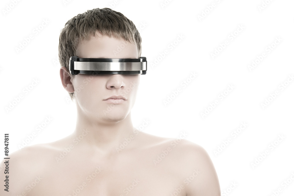 Handsome cyber man's face isolated on white background Handsome cyber man's face isolated on white background