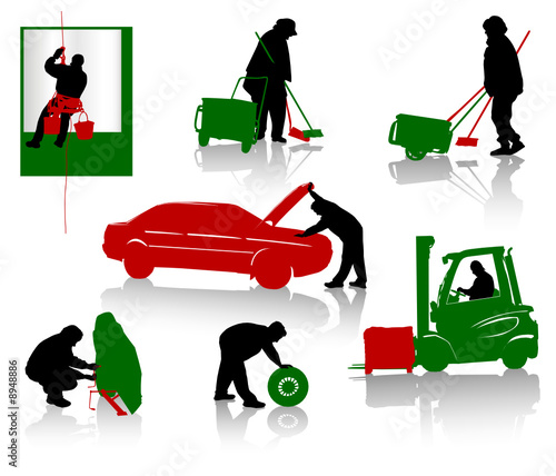 Silhouettes of people of different trades