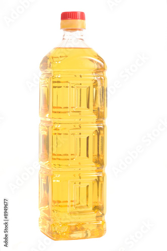 The high plastic bottle with sunflower oil.