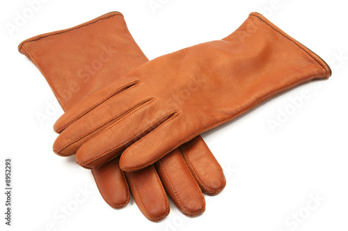 brown ladies leather gloves isolated on white background