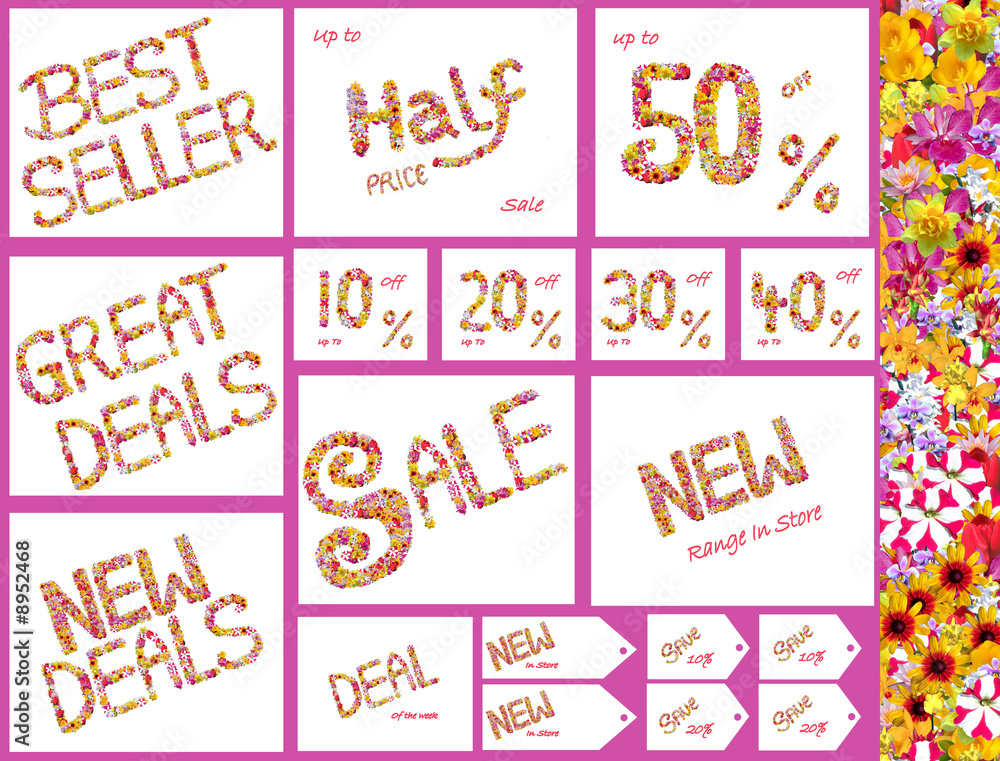 Fototapeta premium Promotional Retail Floral Signs Page Set